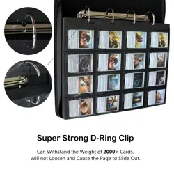 2000 Trading Card Binder, 16 Pocket D-Ring Card Binder Fit 2016 Cards - Large - Image 4