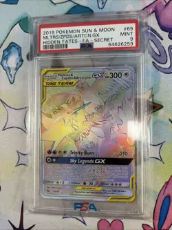 Pokemon Moltres Zapdos Articuno GX Rainbow 2019 Hidden Fates 69/68 PSA 9 - Image 1