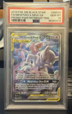 2019 POKEMON SM BLACK STAR PROMO #SM191 FULL ART/MEWTWO & MEW GX PSA 10 - Image 1