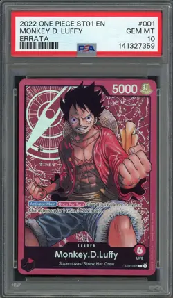 PSA 10 Monkey D. Luffy (Errata) ST01-001 EN One Piece B8 - Image 1