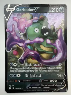 Pokemon TCG SWSH07: Evolving Skies #100/203 Garbodor V Holo NM - Image 1