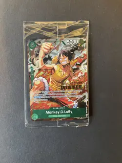 Monkey.D.Luffy P-135 Winner Stamp OP16 Pre-Release Event Promo Card Sealed - Image 1