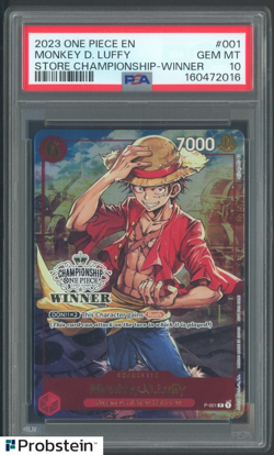 2023 One Piece EN Store Championship Winner #001 Monkey D. Luffy PSA 10 GEM MINT - Image 1