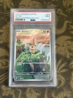 2025 Pokemon Victini #208 Black Star Promo Illustration Rare Unova PSA 9 Mint - Image 1