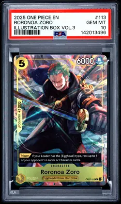 Roronoa Zoro PSA10 2025 One Piece Promos Illustration Box Vol.3 #113 - Image 1