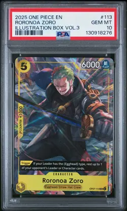 2025 ONE PIECE PROMOS ILLUSTRATION BOX VOL.3 #113 RORONOA ZORO PSA 10 - Image 1