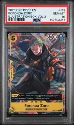 2025 ONE PIECE PROMOS ILLUSTRATION BOX VOL.3 #113 RORONOA ZORO PSA 10 - Image 1