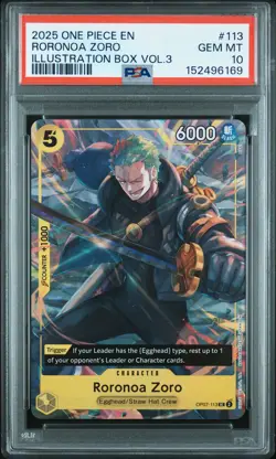 2025 ONE PIECE PROMOS ILLUSTRATION BOX VOL.3 #113 RORONOA ZORO PSA 10 - Image 1