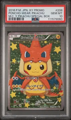 [PSA 10] Poncho-Wearing Pikachu 208/XY-P Mega Charizard Y Japanese POKEMON - Image 1