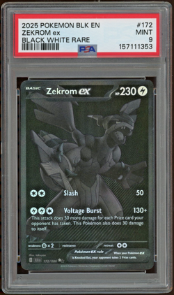 Pokemon Zekrom EX Rare Card 172/086 Black White English Black Bolt PSA 9 - Image 1