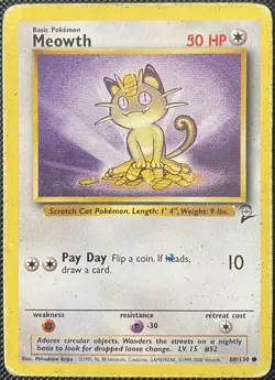 Meowth 080/130 Base Set 2 Regular *DAMAGED* Pokemon Card - Image 1