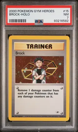 PSA 7 Brock Holo 15/132 Gym Heroes 2000 Pokemon Card - Image 1