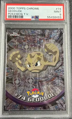 PSA 9 Geodude Chrome #74 Pokemon TV Topps 2000 Pokemon Card - Image 1