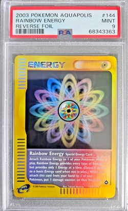PSA 9 Rainbow Energy Reverse Holo 144/147 Aquapolis 2003 Pokemon Card - Image 1