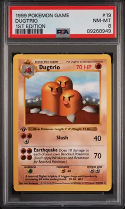 Pokemon Card Dugtrio 19/102 1st Edition PSA 8 Shadowless Base Set - Image 1