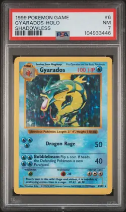PSA 7 Gyarados Holo 6/102 Shadowless Base Set 1999 Pokemon Card - Image 1