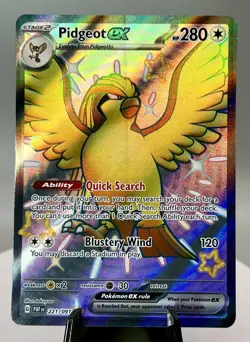 Pokemon TCG - Paldean Fates - Pidgeot EX 221/091 Full Art Shiny Holo Rare NM - Image 1