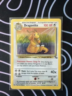 Pokemon 1999 Fossil Dragonite Unlimited Holo Rare #4/62 DMG - Image 1