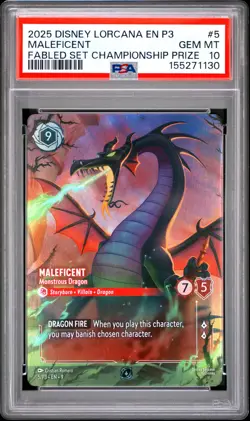 2025 DISNEY LORCANA EN P3-PROMO #5 MALEFICENT - MONSTROUS DRAGON PSA 10 - Image 1