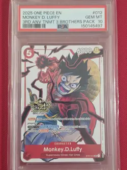 2025 One Piece English Monkey D. Luffy #012 ST01 SR 3rd Anniversary 3 Bros PSA10 - Image 1