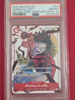 2025 One Piece English Monkey D. Luffy #012 ST01 SR 3rd Anniversary 3 Bros PSA10 - Image 2