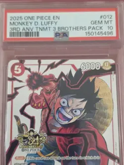 2025 One Piece English Monkey D. Luffy #012 ST01 SR 3rd Anniversary 3 Bros PSA10 - Image 5