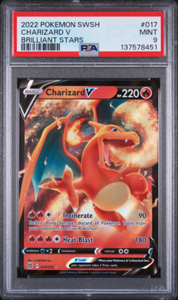 PSA 9 2022 POKEMON SWORD & SHIELD BRILLIANT STARS 017 CHARIZARD V English - Image 1