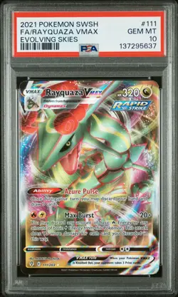 2021 POKEMON SWORD & SHIELD EVOLVING SKIES #111 FULL ART/RAYQUAZA VMAX PSA 10 - Image 1