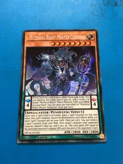 YUGIOH Secret Rare Mythical Beast Master Cerberus MP18-EN185/EXFO-EN027 1st Ed - Image 1
