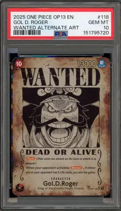 One Piece CCG Gol.D.Roger Wanted Alternate Art OP09-118 PSA 10 Gem Mint - Image 1