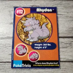 1999 Pokemon Burger King PokeTrivia Movie Card '#112 Rhydon', Original 151 Kanto - Image 1
