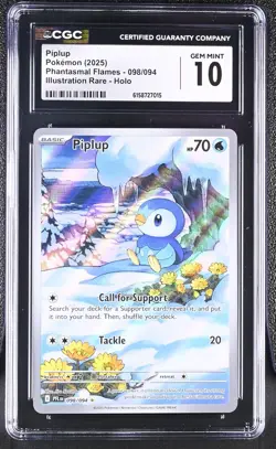 Pokemon Piplup 098/094 Illustration Rare Phantasmal Flames - CGC 10 - Image 1
