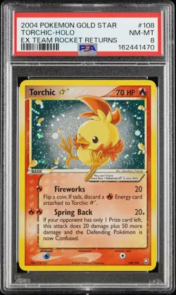 2004 POKEMON EX TEAM ROCKET RETURNS GOLD STAR #108 TORCHIC-HOLO PSA 8 - Image 1