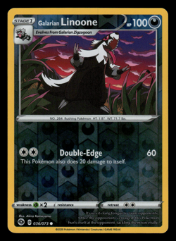 Pokemon Card - SWSH - Champion's Path Galarian Linoone 036/073 Reverse Holo - NM - Image 1