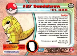 1999 Topps Pokemon TV Animation Series 1 #27 Sandshrew Blue Topps Logo Foil - Image 2