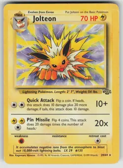 Jolteon 20/64 Rare Jungle Pokemon Unlimited Moderately Played - Image 1