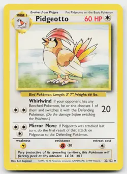 Pidgeotto 22/102 Rare Base Set Unlimited Pokemon Near Mint - Image 1