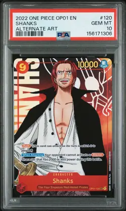 2022 ONE PIECE SHANKS ALTERNATE ART OP01-120 ROMANCE DAWN SEC PSA 10 GEM MINT - Image 1