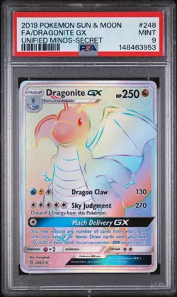 2019 POKEMON SUN & MOON UNIFIED MINDS SECRET #248 FULL ART/DRAGONITE GX PSA 9 - Image 1
