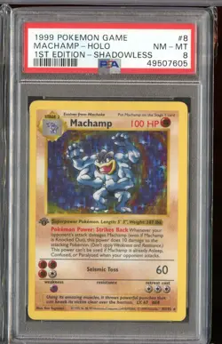 Machamp Holo Rare 1st Shadowless Base Set 8/102 PSA 8 NM-MT English Pokemon - Image 1