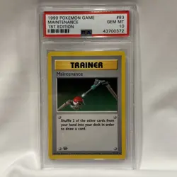 1999 Pokemon Base Set Shadowless 1st Edition Maintenance #83 PSA 10 English MINT - Image 1