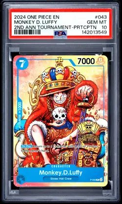 Monkey D. Luffy PSA10 2024 One Piece Promos 2nd Ann Tournament-Prtcptn #043 - Image 1