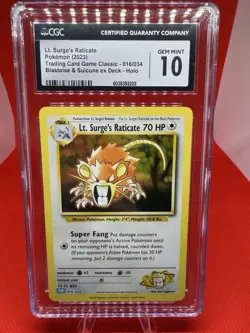 Pokemon Lt. Surge's Raticate Blastoise/Suicune ex Deck #016 CGC 10 GEM MINT Holo - Image 1