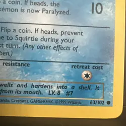 1999 Squirtle Pokemon Base Set #63/102 - Image 4