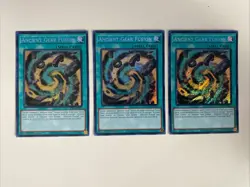 Yugioh Ancient Gear Fusion x 3 - 1st Edition Secret Rare NM - Free Holo Card - Image 1