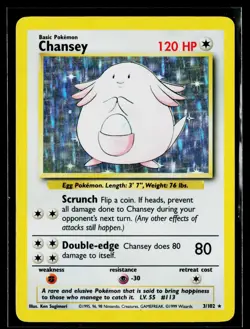 Chansey 3/102 Base Set Holo Rare Unlimited Pokemon TCG Card DMG - Image 1
