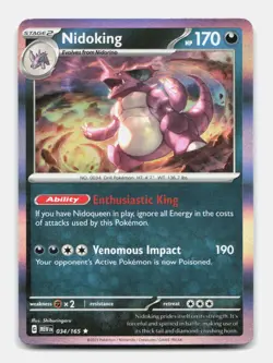 Nidoking 034/165 Rare MEW 151 Pokemon Holo NM/M - Image 1