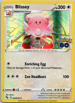 Blissey 052/078 2022 Pokemon GO Pokemon Card TCG Nintendo Holo Rare - Nm - Image 1