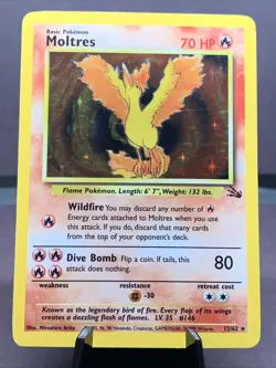Pokemon TCG Moltres 27/62 Fossil Unlimited Holo Rare VTG 1999 WOTC LP - Image 1