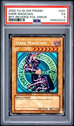 2002 YU-GI-OH! PROMO BPT-COLLECTOR'S TINS REVERSE FOIL ERR DARK MAGICIAN PSA 5 - Image 1